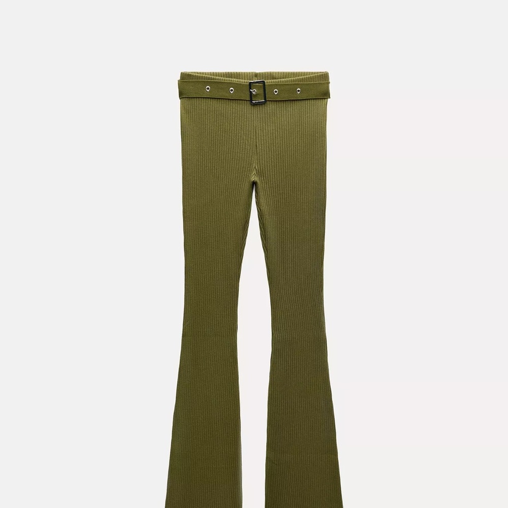 Zara Khaki Ribbed Flare Pants